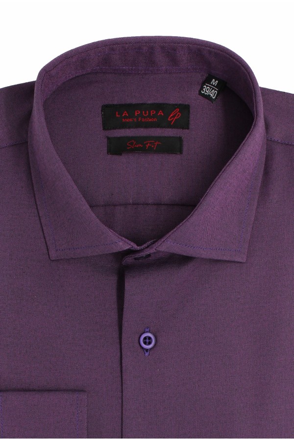 Ανδρικό μωβ βαμβακερό πουκάμισο slim fit