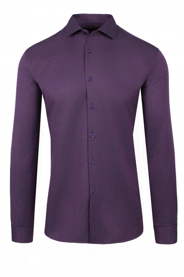 Ανδρικό μωβ βαμβακερό πουκάμισο slim fit