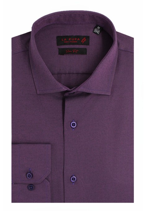 Ανδρικό μωβ βαμβακερό πουκάμισο slim fit