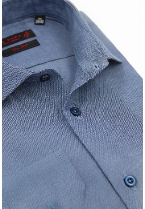 Ανδρικό μπλε βαμβακερό πουκάμισο slim fit