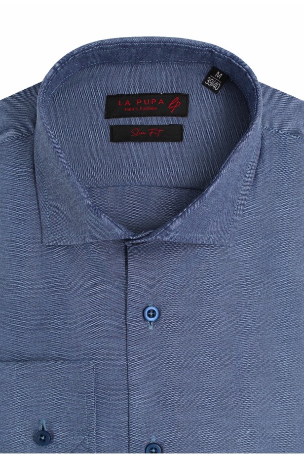 Ανδρικό μπλε βαμβακερό πουκάμισο slim fit
