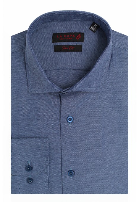 Ανδρικό μπλε βαμβακερό πουκάμισο slim fit