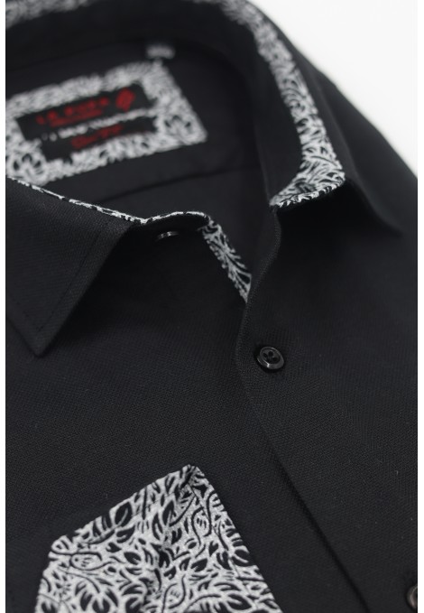Ανδρικό μαύρο βαμβακερό πουκάμισο slim fit 