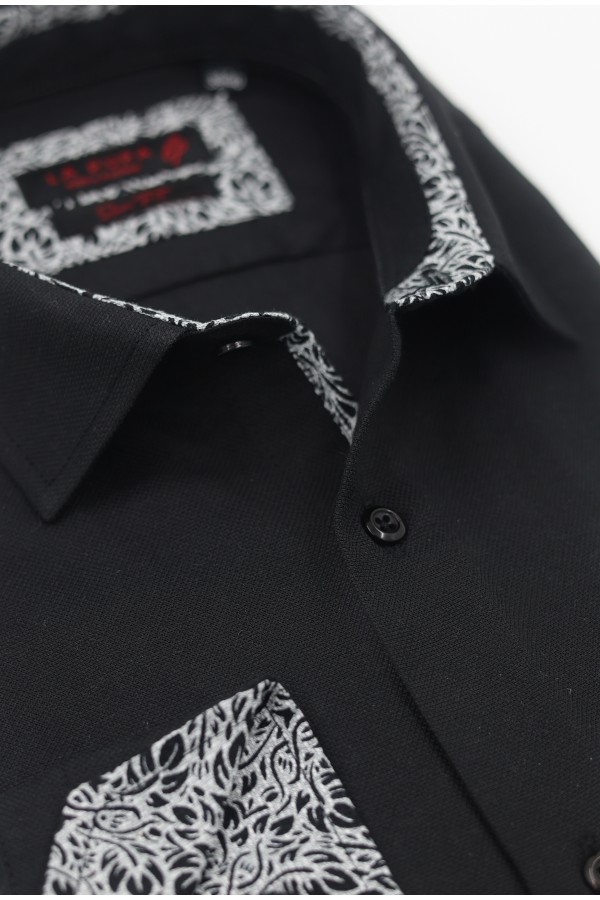 Ανδρικό μαύρο βαμβακερό πουκάμισο slim fit 
