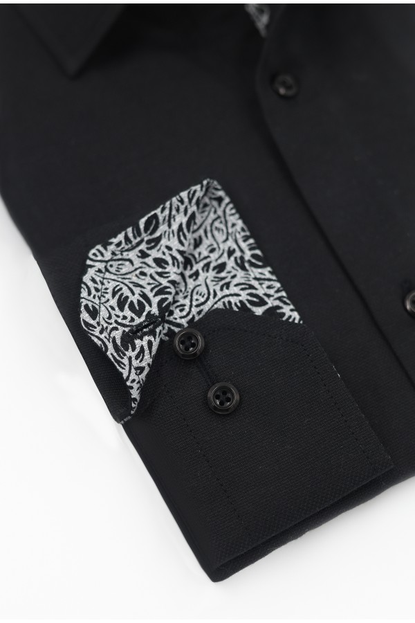 Ανδρικό μαύρο βαμβακερό πουκάμισο slim fit 