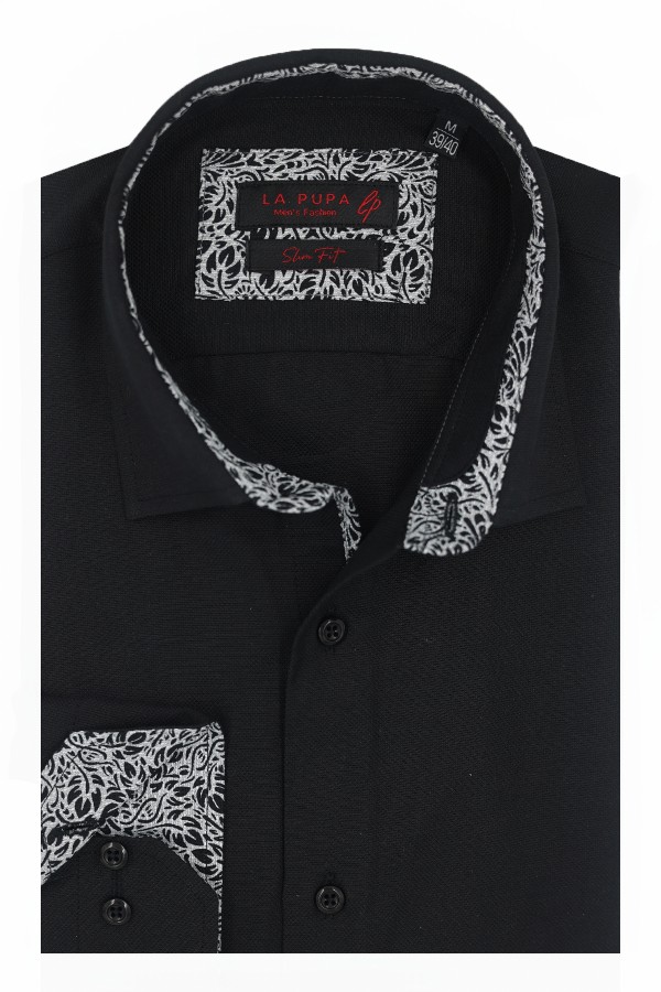 Ανδρικό μαύρο βαμβακερό πουκάμισο slim fit 