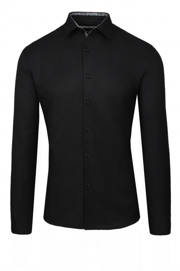 Ανδρικό μαύρο βαμβακερό πουκάμισο slim fit 