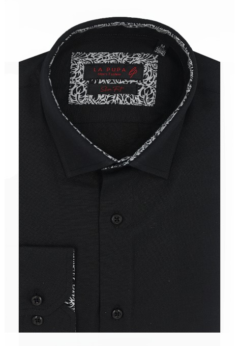 Ανδρικό μαύρο βαμβακερό πουκάμισο slim fit 
