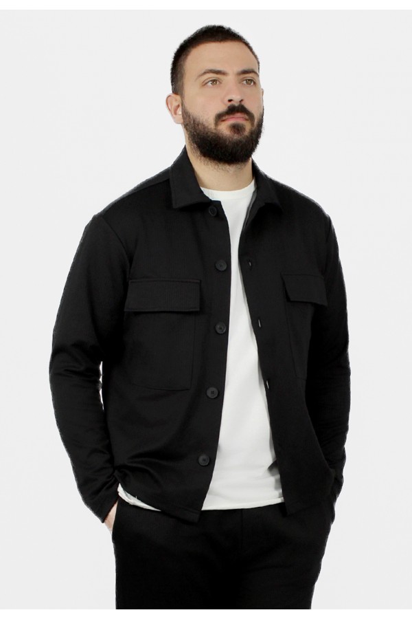 Ανδρικό μαύρο jacket ριπ με τσέπες