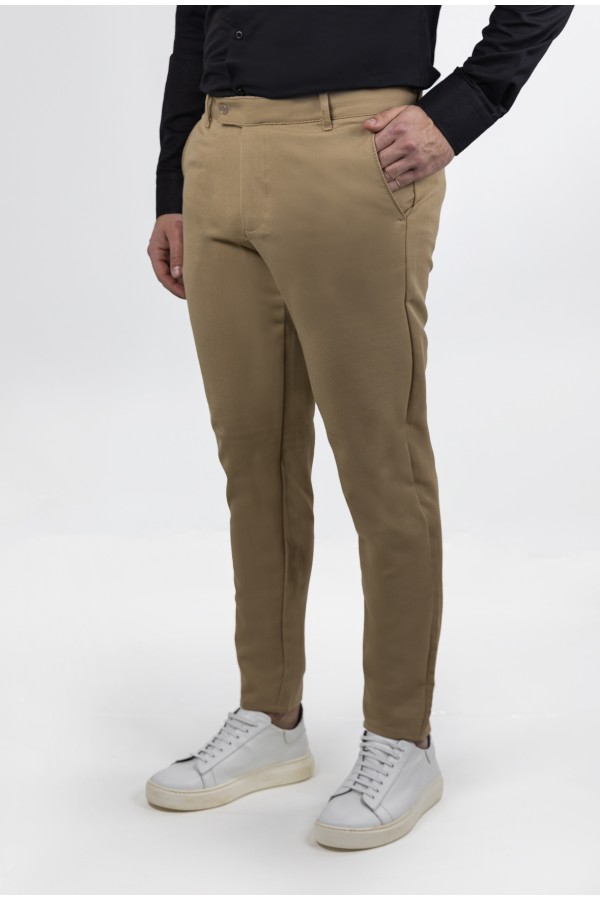 Men's Dark Beige Fabric Pants-Urban Flex