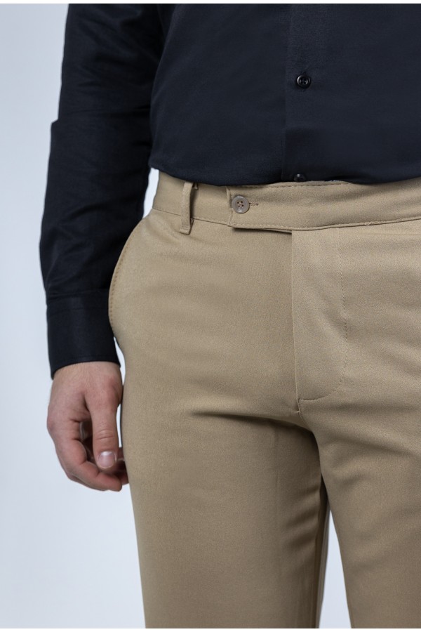 Men's Dark Beige Fabric Pants-Urban Flex