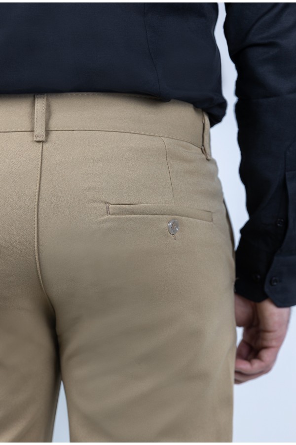 Men's Dark Beige Fabric Pants-Urban Flex