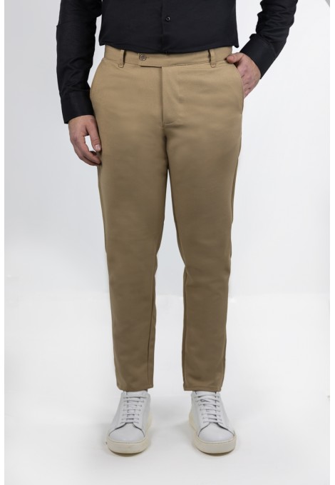Men's Dark Beige Fabric Pants-Urban Flex