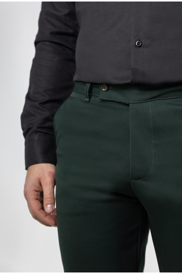 Men's Dark Green Fabric Pants-Urban Flex