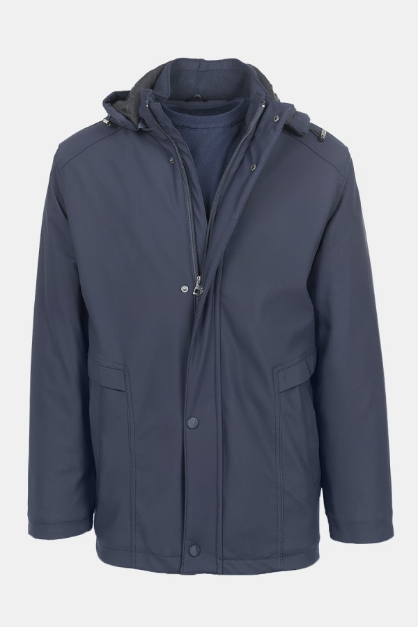 Men's Dark Blue Jacket with Removable Hood
