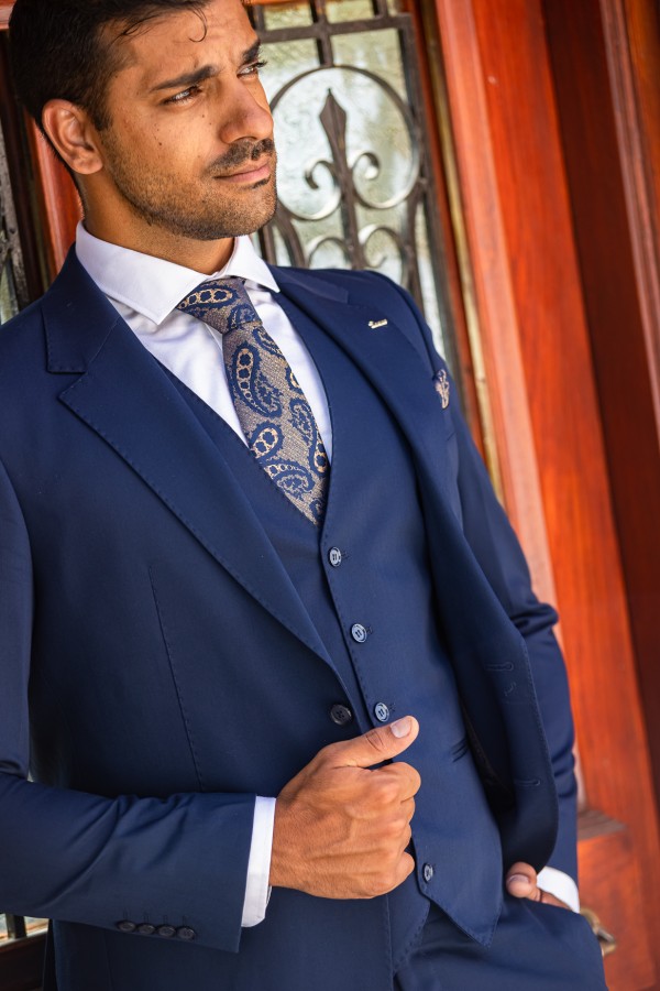 Men's blue suit weekend formal