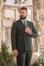 Man's dark green double-breasted suit