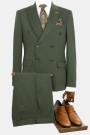 Man's dark green double-breasted suit