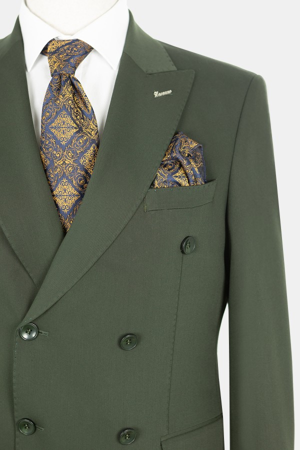 Man's dark green double-breasted suit