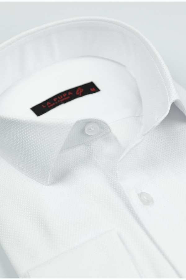 Ανδρικό Επίσημο Λευκό Πουκάμισο Classic Fit- La pupa Signature Weave