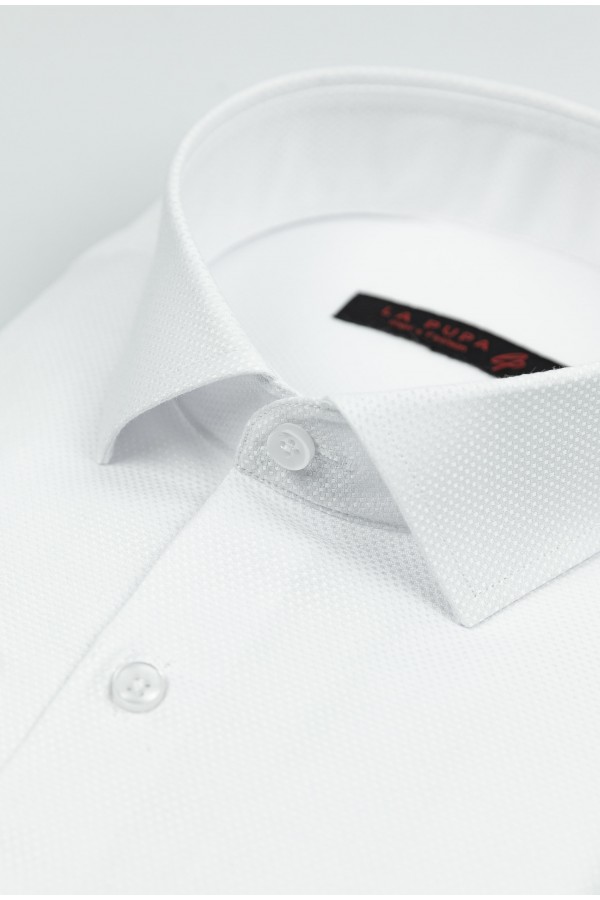 Ανδρικό Επίσημο Λευκό Πουκάμισο Classic Fit- La pupa Signature Weave
