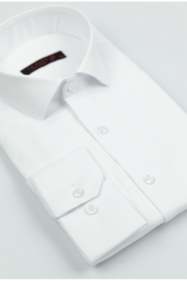 Ανδρικό Επίσημο Λευκό Πουκάμισο Classic Fit- La pupa Signature Weave
