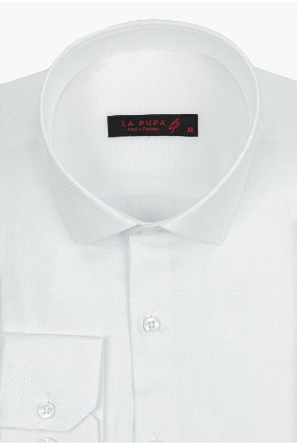 Ανδρικό Επίσημο Λευκό Πουκάμισο Classic Fit- La pupa Signature Weave
