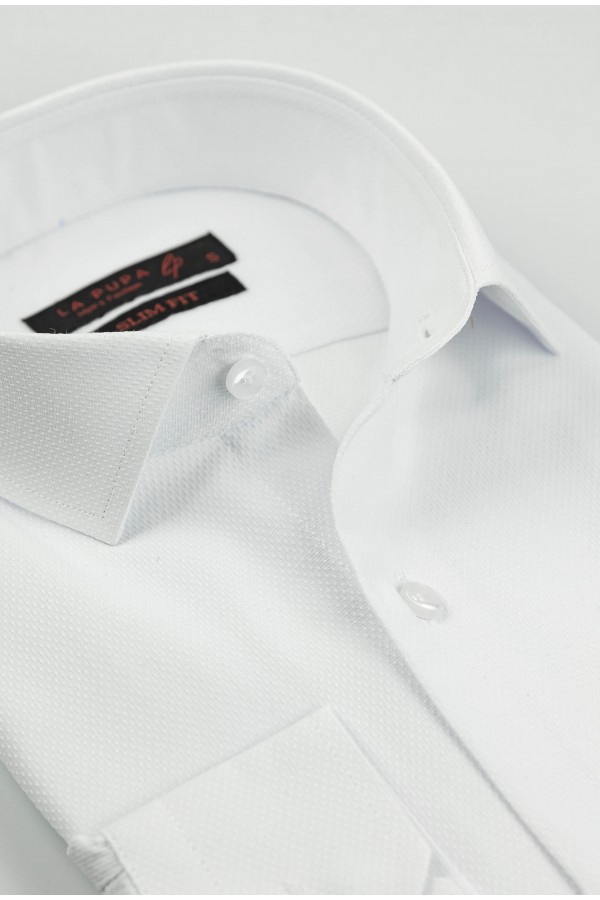 Men's White Formal Shirt - La pupa Signature Weave Slim