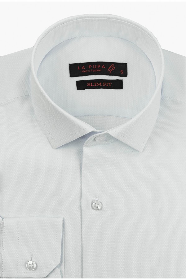 Men's White Formal Shirt - La pupa Signature Weave Slim
