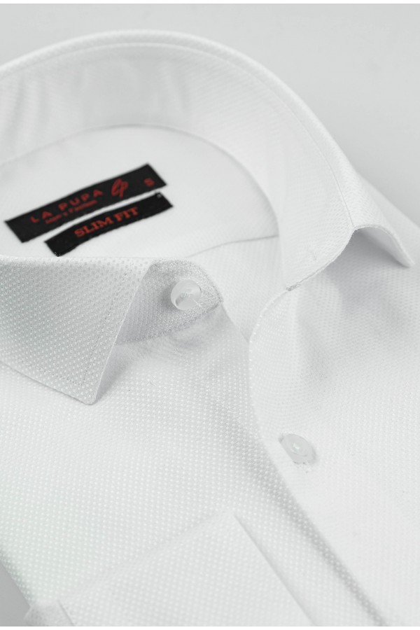 Men's White Formal Shirt - La pupa Signature Weave Slim