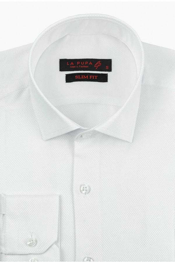 Men's White Formal Shirt - La pupa Signature Weave Slim