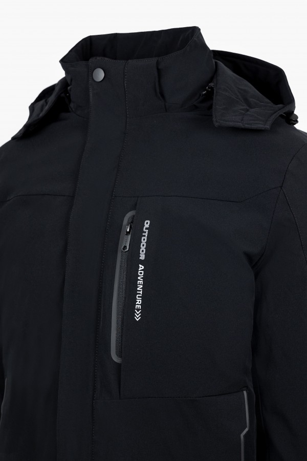 Men's 2 in 1 Waterproof Black Jacket with Removable Hood.