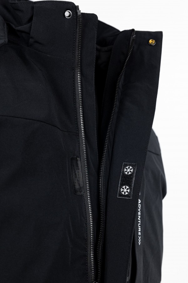 Men's 2 in 1 Waterproof Black Jacket with Removable Hood.