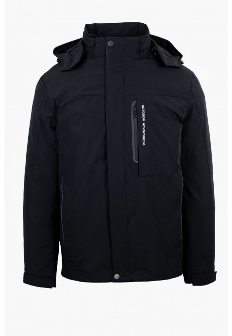 Men's 2 in 1 Waterproof Black Jacket with Removable Hood.