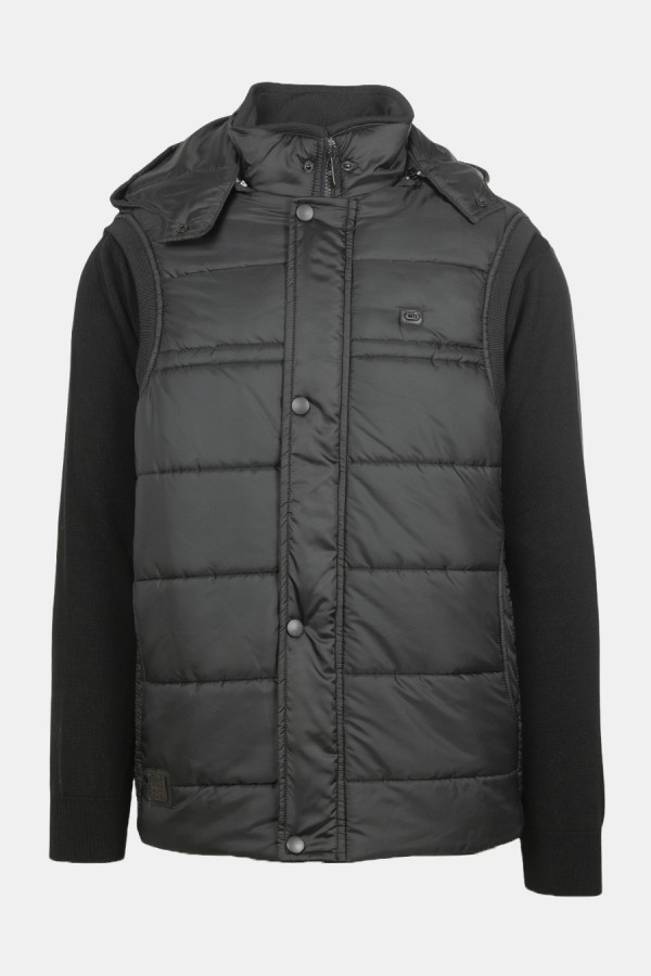 Ανδρικό Μαύρο Αμάνικο Μπουφάν με Αποσπώμενη Κουκούλα