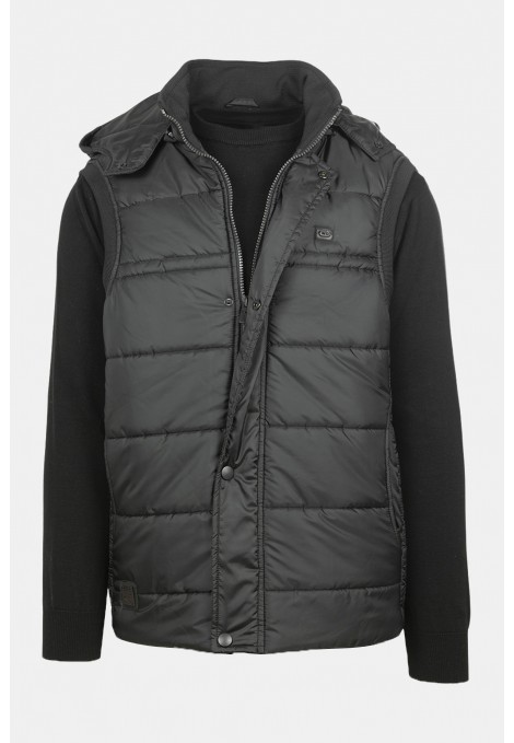 Ανδρικό Μαύρο Αμάνικο Μπουφάν με Αποσπώμενη Κουκούλα