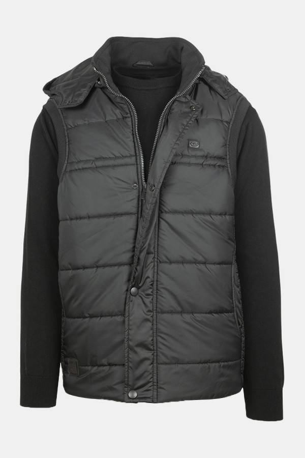 Ανδρικό Μαύρο Αμάνικο Μπουφάν με Αποσπώμενη Κουκούλα