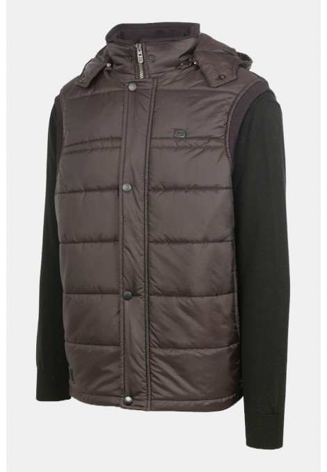 Ανδρικό Μπορντό Αμάνικο Μπουφάν με Αποσπώμενη Κουκούλα