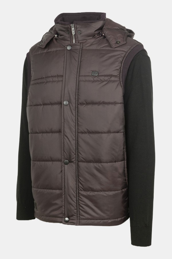 Ανδρικό Μπορντό Αμάνικο Μπουφάν με Αποσπώμενη Κουκούλα