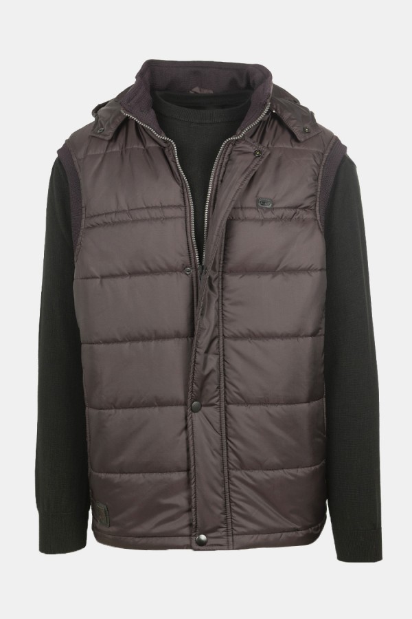 Ανδρικό Μπορντό Αμάνικο Μπουφάν με Αποσπώμενη Κουκούλα