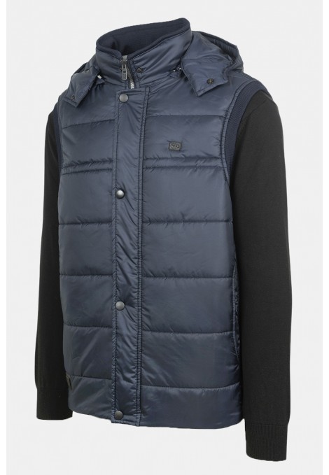 Ανδρικό Σκούρο Μπλε Αμάνικο Μπουφάν με Αποσπώμενη Κουκούλα