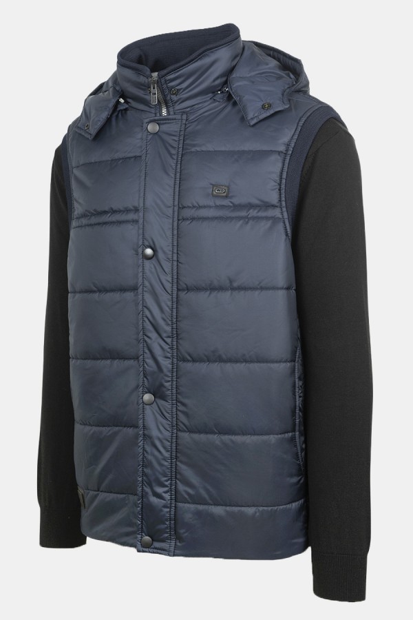 Ανδρικό Σκούρο Μπλε Αμάνικο Μπουφάν με Αποσπώμενη Κουκούλα