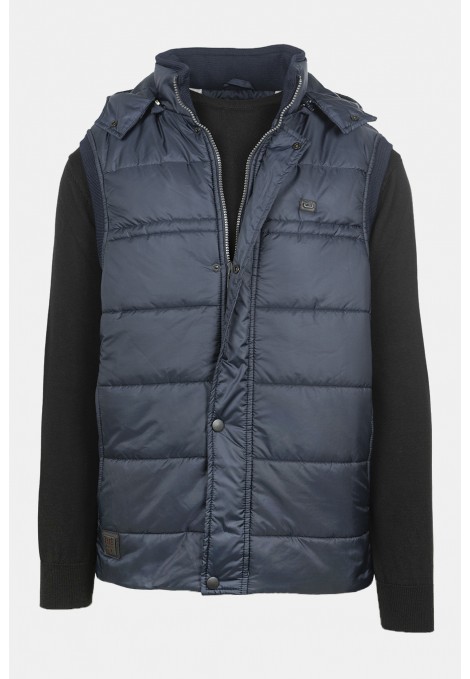 Ανδρικό Σκούρο Μπλε Αμάνικο Μπουφάν με Αποσπώμενη Κουκούλα