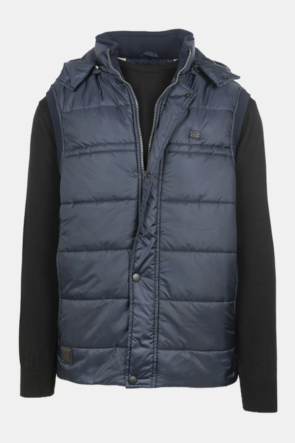Ανδρικό Σκούρο Μπλε Αμάνικο Μπουφάν με Αποσπώμενη Κουκούλα