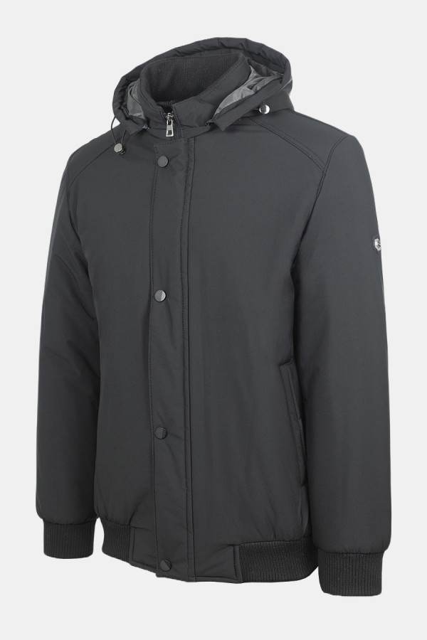 Ανδρικό Μαύρο Μπουφάν με Αποσπώμενη Κουκούλα 