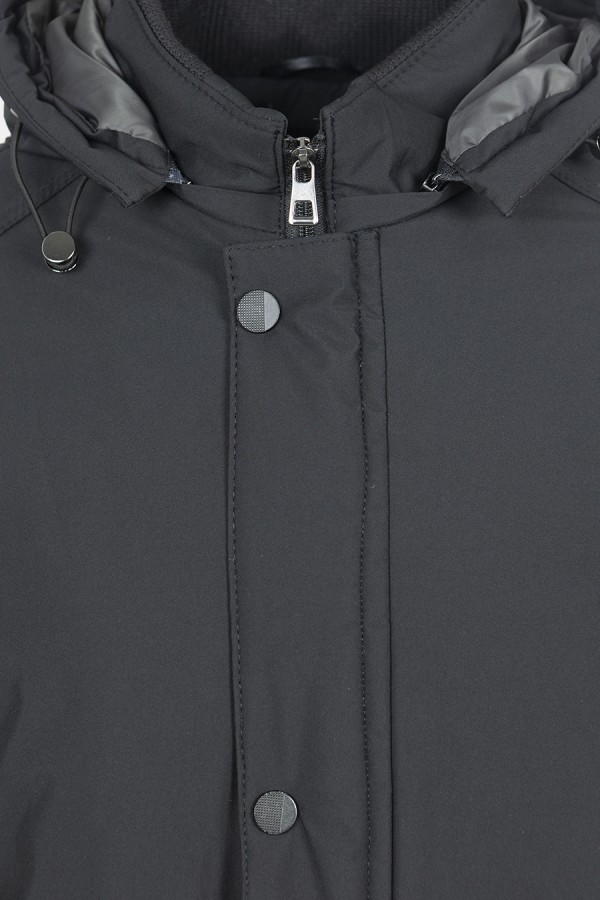 Ανδρικό Μαύρο Μπουφάν με Αποσπώμενη Κουκούλα 