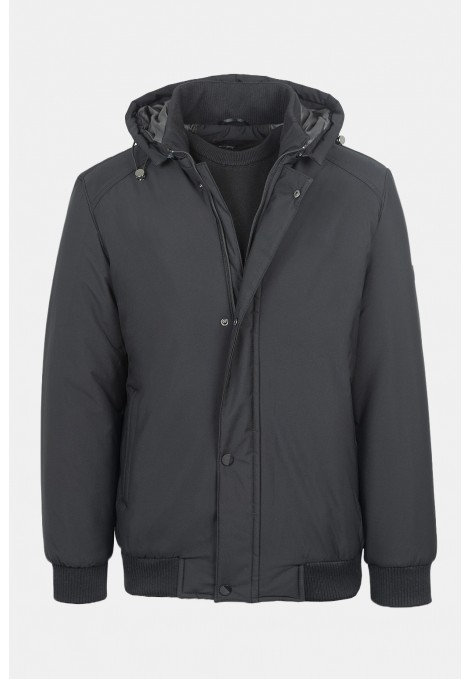 Ανδρικό Μαύρο Μπουφάν με Αποσπώμενη Κουκούλα 