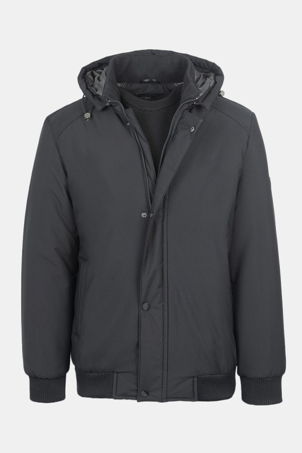 Ανδρικό Μαύρο Μπουφάν με Αποσπώμενη Κουκούλα 