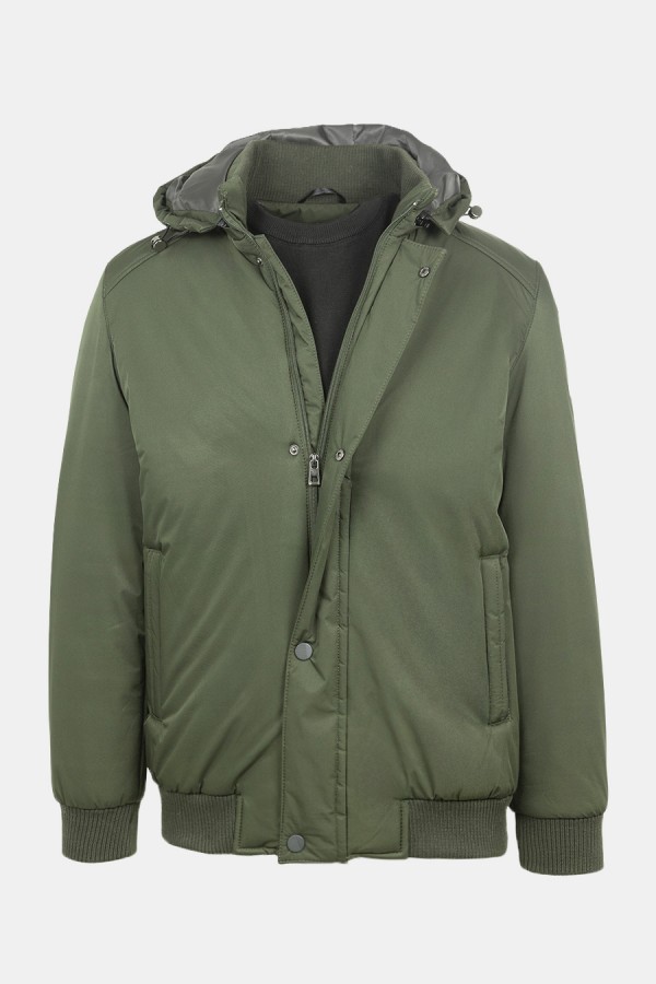 Ανδρικό Πράσινο Μπουφάν με Αποσπώμενη Κουκούλα 