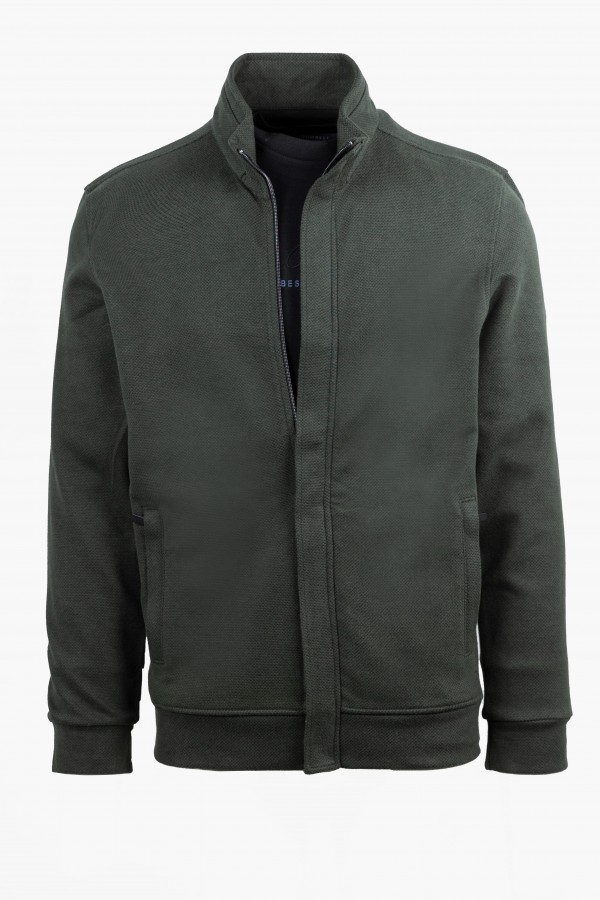 Men's Hidden-Zip Sweatshirt Cardigan in Green